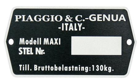 Typeplade Maxi model Piaggio DK