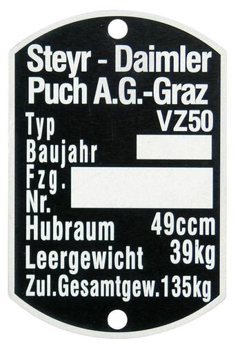 Typeplade Vz50 østrig model