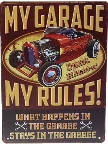 Skilt 20x30cm garage rules